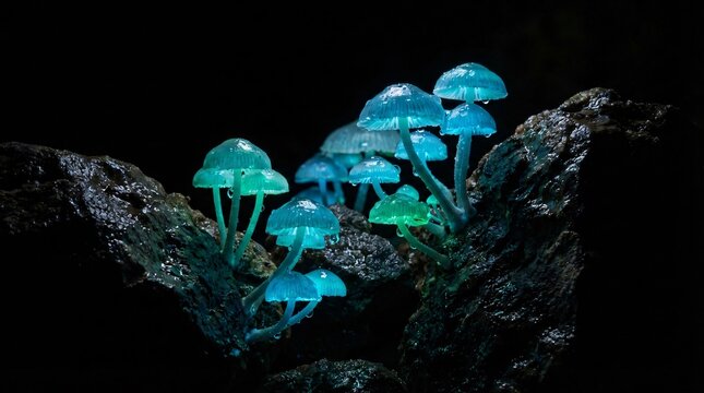 Luminous bioluminescent fungi growing in the deepest, darkest cavern brilliantly symbolize the crucial discovery of true inner self-worth.
