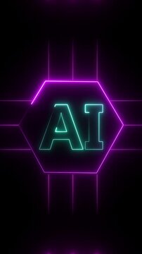 AI logo visualizes artificial intelligence with hexagonal frame. AI logo represents technology and innovation concepts. AI logo enhances visuals with futuristic design.