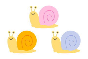 かわいいカラフルなかたつむりのベクターイラストセット © Fumi Nakagawa