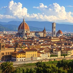 Fototapeta premium Aerial view of a historic Italian city with a large cathedral