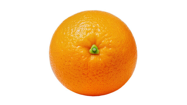 Ripe juicy orange fruit with green stem and textured peel