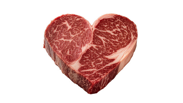 Raw marbled beef heart shaped steak cut
