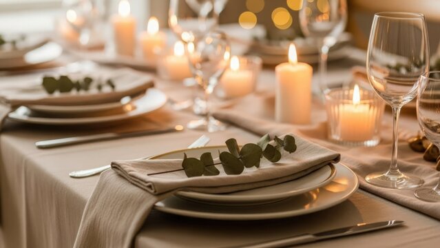 Elegant table setting for special occasion with candles and cutlery