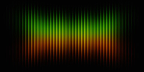 Abstract dark background features multiple vibrant vertical light bars glowing with a striking green to orange color gradient, creating a dynamic visual effect for digital designs. © Basit