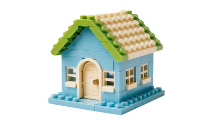 Blue Lego House with Green Roof and Small Windows © Gabriela