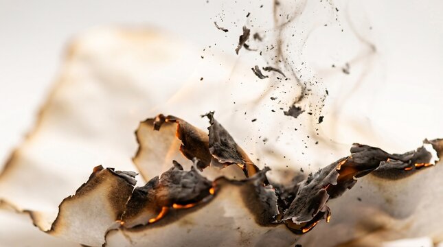 Scorched parchment paper disintegrating into ash as it floats upward nicely captures the liberating release of letting go of past grudges.