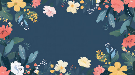 Obraz premium Flat vector elegant floral left and right borders on navy background, perfect text space for premium event menus and invitations.