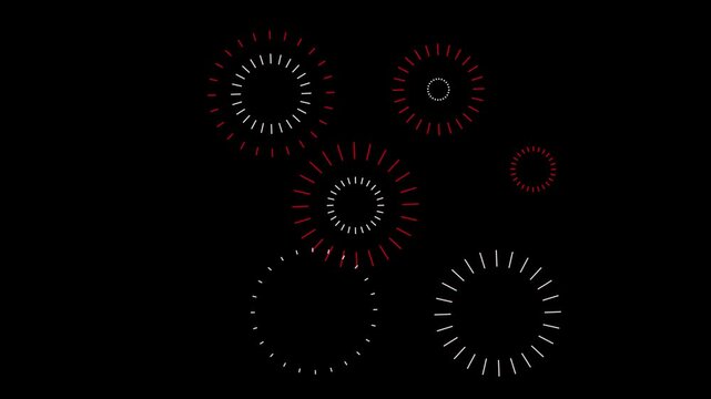 Circle highlight motion graphics pop up line loop animation with sparkling explosion firework effects on black background festive transitions perfect for 4K seamless video overlays