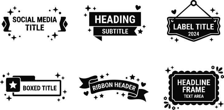 Black and white social media title ribbon header label boxed title headline frame vector art