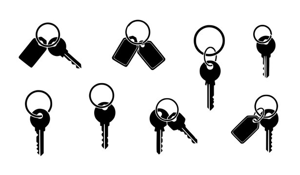 Minimal keychain silhouette vector icon set key holder illustration
