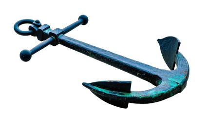 Vintage blue weathered metal ship anchor with wooden stock © Lisa