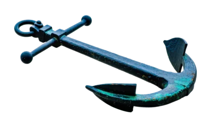 Fototapeten Schiff Vintage blue weathered metal ship anchor with wooden stock  © Lisa