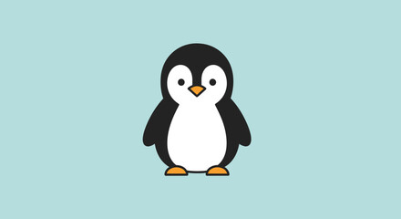 Naklejka premium A Cute Cartoon Penguin Standing on a Light Blue Background Vector Illustration