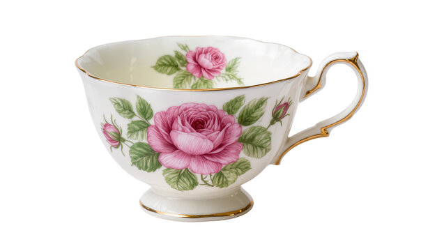 Antique Floral Decorated Porcelain Teacup with Gold Trim