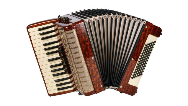 Vintage Wooden Accordion with Black Keys and Bellows