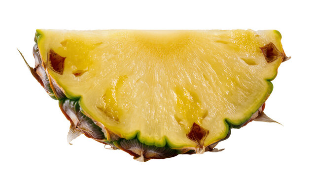 Sliced ripe pineapple with textured rind and juicy yellow flesh