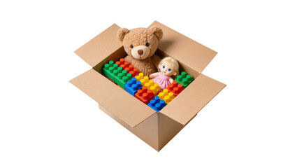 Brown Teddy Bear Blonde Doll Inside Open Cardboard Shipping Box © Lisa