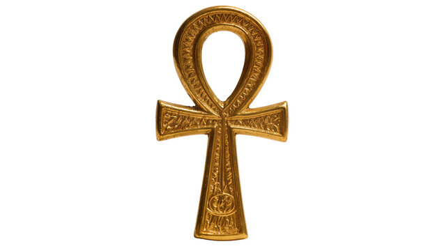 Gleaming golden Ankh cross symbol with intricate detailed design