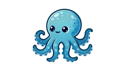 Obraz premium Cute light blue cartoon octopus with big eyes and smiling face