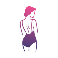 Logotipo con dibujo con líneas de una mujer con bikini de estilo retro y pelo corto, posando de espaldas  © teracreonte