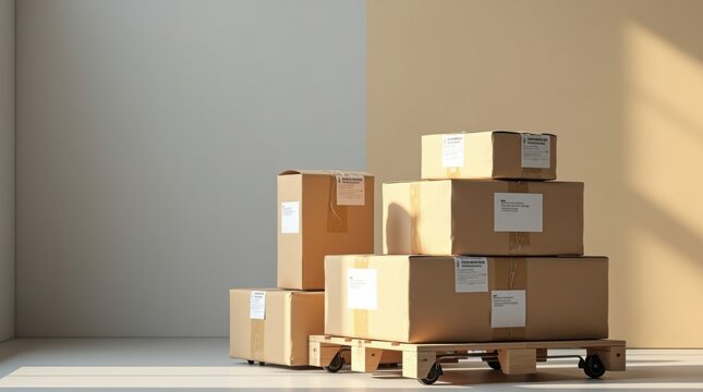 Pila de paquetes etiquetados y ordenados cuidadosamente, de diversos tama&ntilde;os y formas, listos para su env&iacute;o