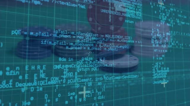 Animation of data processing over casino chips and grid