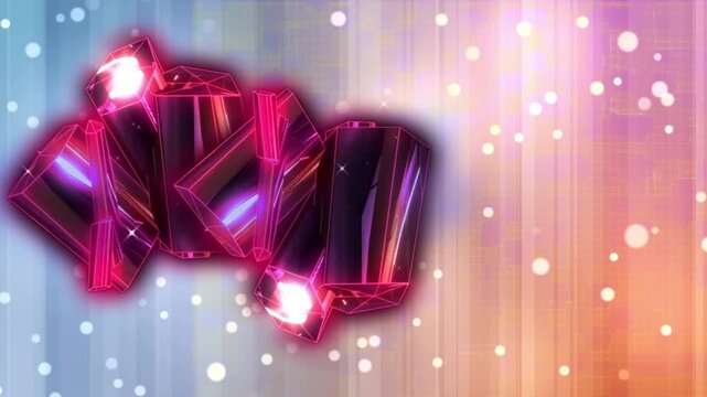 Animation of pink diamonds over colorful pastel background with dots