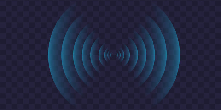 Sound wave. Signal concentric circle. Round light effect. Wifi range. Radio station signal. Water ripple with circle waves. A place or a painful point. Radar screen. Vector effect.