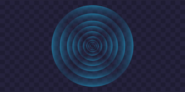 Sound wave. Signal concentric circle. Round light effect. Wifi range. Radio station signal. Water ripple with circle waves. A place or a painful point. Radar screen. Vector effect.