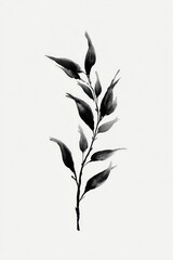 Fototapeta premium Minimalist black ink leaf illustration.
