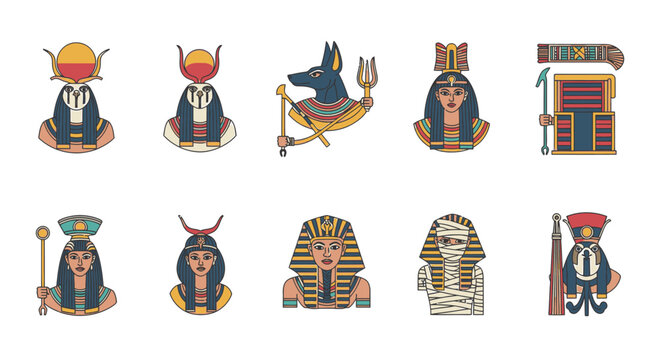 Egyptian Gods and Pharaohs Icons.
