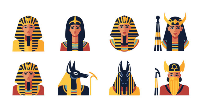Egyptian pharaohs and gods icons.