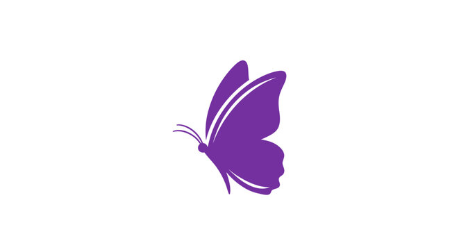 Minimalist Purple Butterfly Silhouette on White Background for Branding or Design