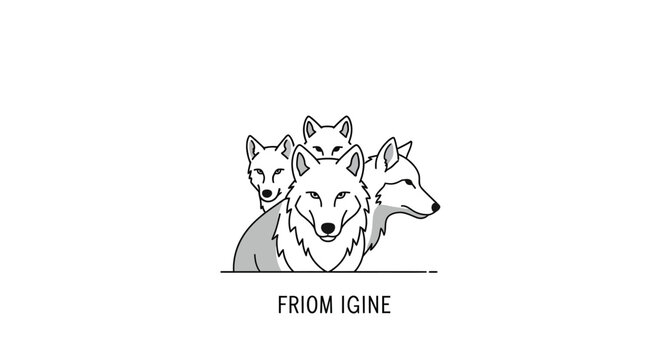 Minimalist wolves graphic featuring four animals and clean lines for a modern design
