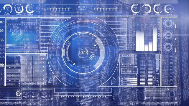 Animation of scope scanning and data processing on blue background
