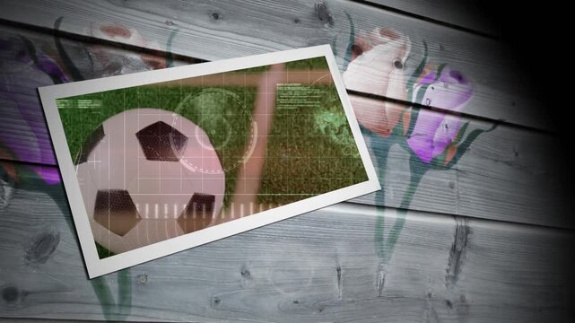 Animation of gold geometric shapes and rotating molecules over data processing on white background