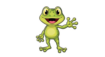 Obraz premium Cute Cartoon Frog Waving Hello with a Big Smile.