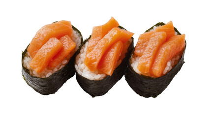 Salmon Maki Sushi Rolls Arrangement on White Surface © Sarah