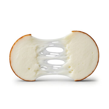 Single slice of vegan mozzarella with elastic cheese pull