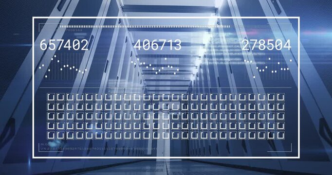 Animation of interface with data processing against computer server room