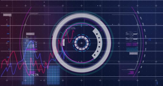 Animation of circles over multiple graphs with numbers against abstract background