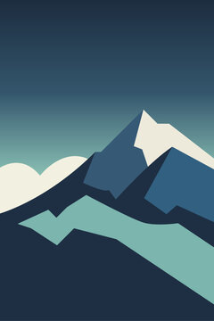 Logo agencia de viajes. Dibujo sencillo con silueta de un paisaje con monta&ntilde;a con nieve y nube con fondo nocturno 