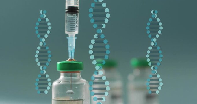 Animation of dna strands and data processing over vaccination