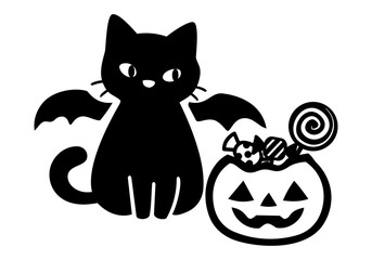 Fototapeta premium Minimalist black cat silhouette sitting, Halloween spooky icon