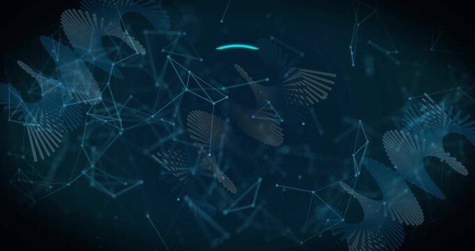 Cyan segments appearing forming ID print while nodes morphing into shields showing protection