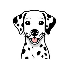 Dibujo sencillo con líneas de la cabeza de un simpático perro dálmata sacando la lengua visto de frente © teracreonte