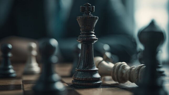 Strategic game night tension and strategy with a dark wooden king chess piece