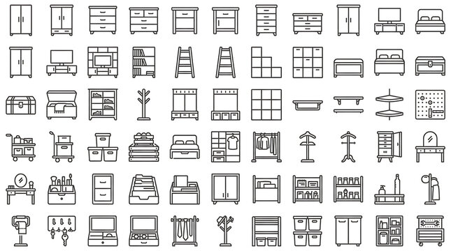  Storage Organization Furniture Icons Vector Set Thin Line Closet Design