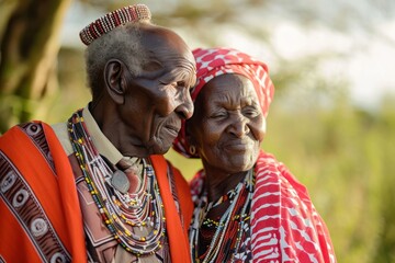 Fototapeta premium Old Kenya couple tribe adult love.