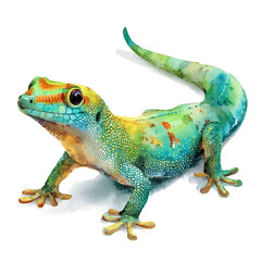 Fototapeta premium Watercolor Gecko vector, artistic painting style, high-resolution illustration on a pure white background.
